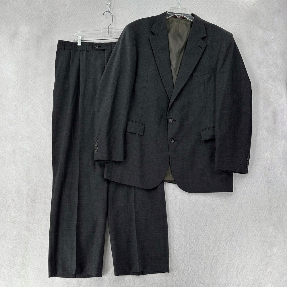 Vtg Evan Picone‎ 2-Pc Houndstooth Wool Suit Mens Blazer Jacket 46L Pants 36X30
